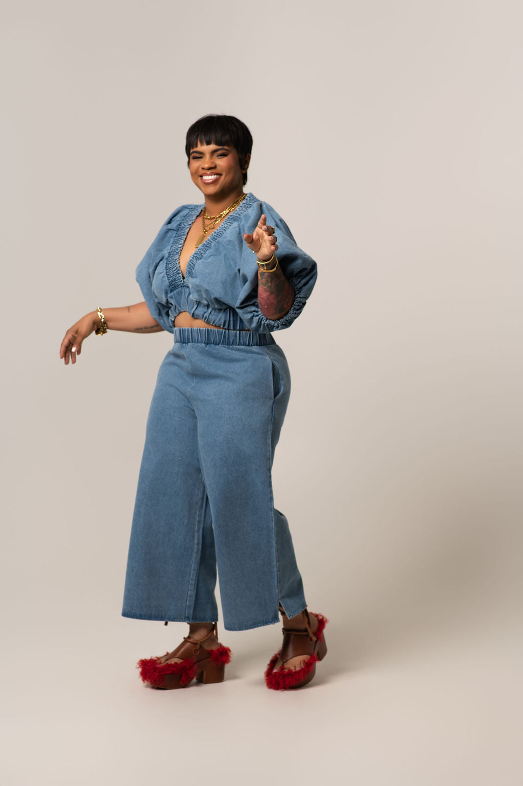 Heather Elastic Waist Jeans