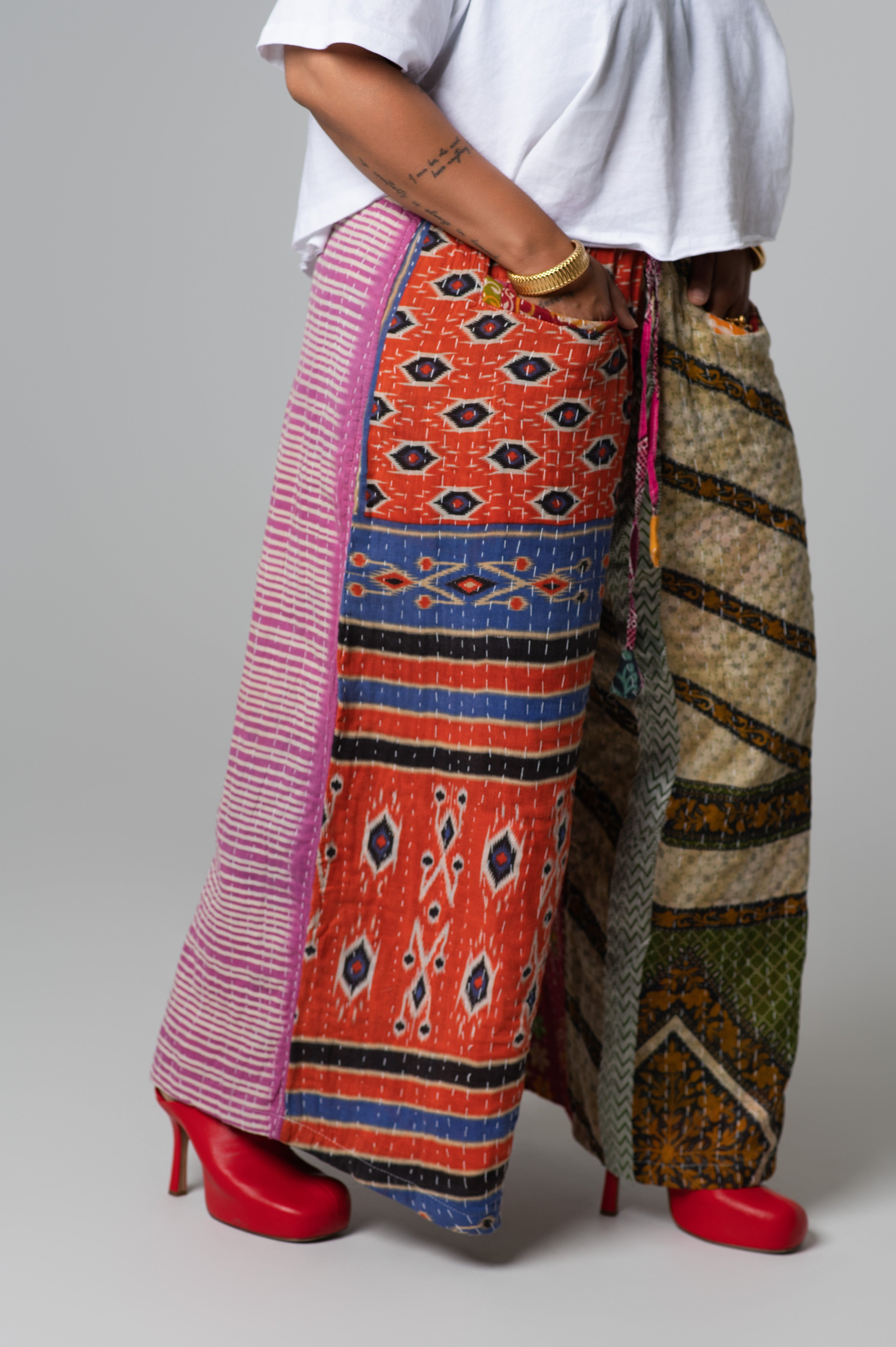Wide Leg Patchwork Pants