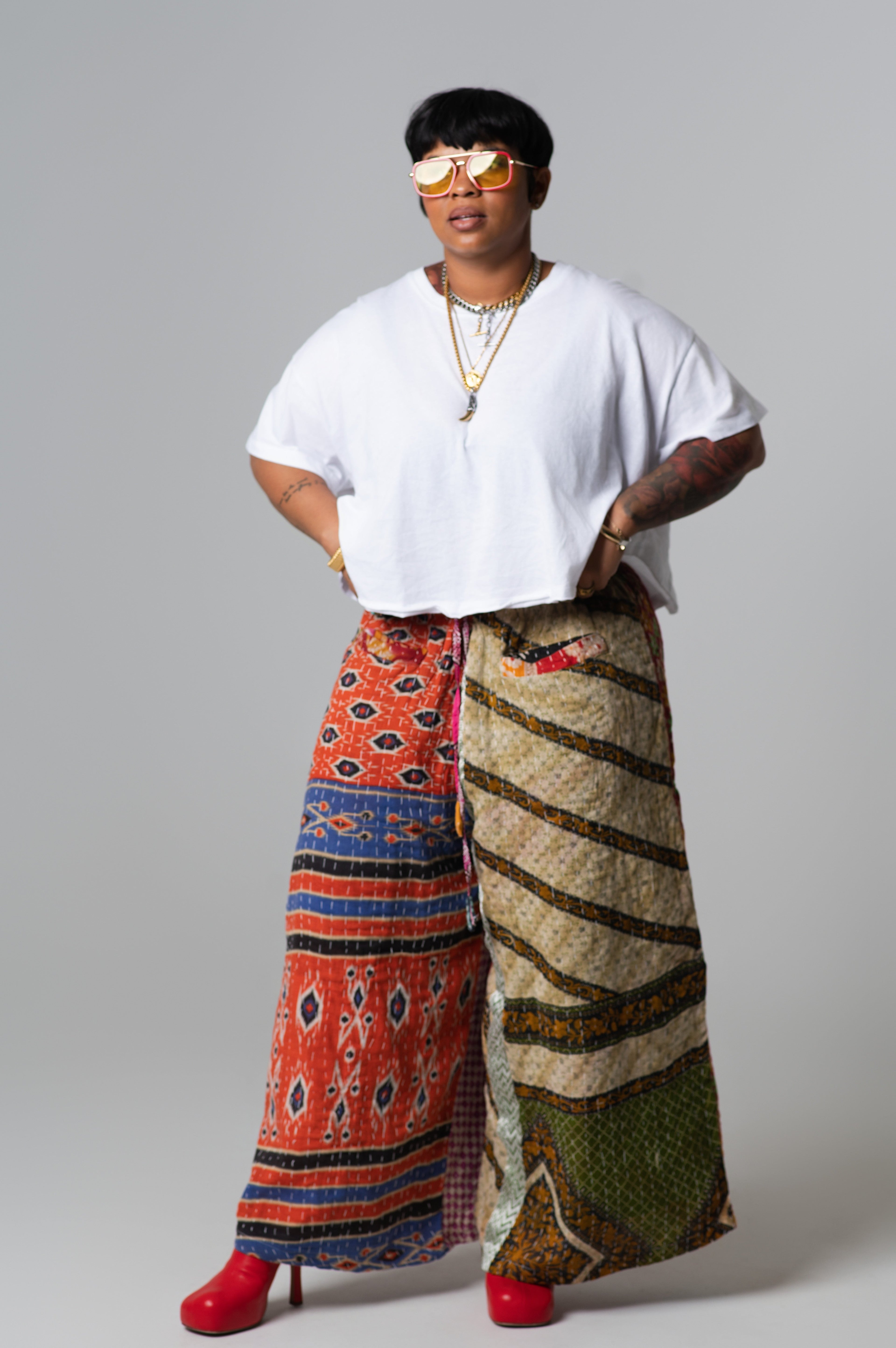 Wide Leg Patchwork Pants