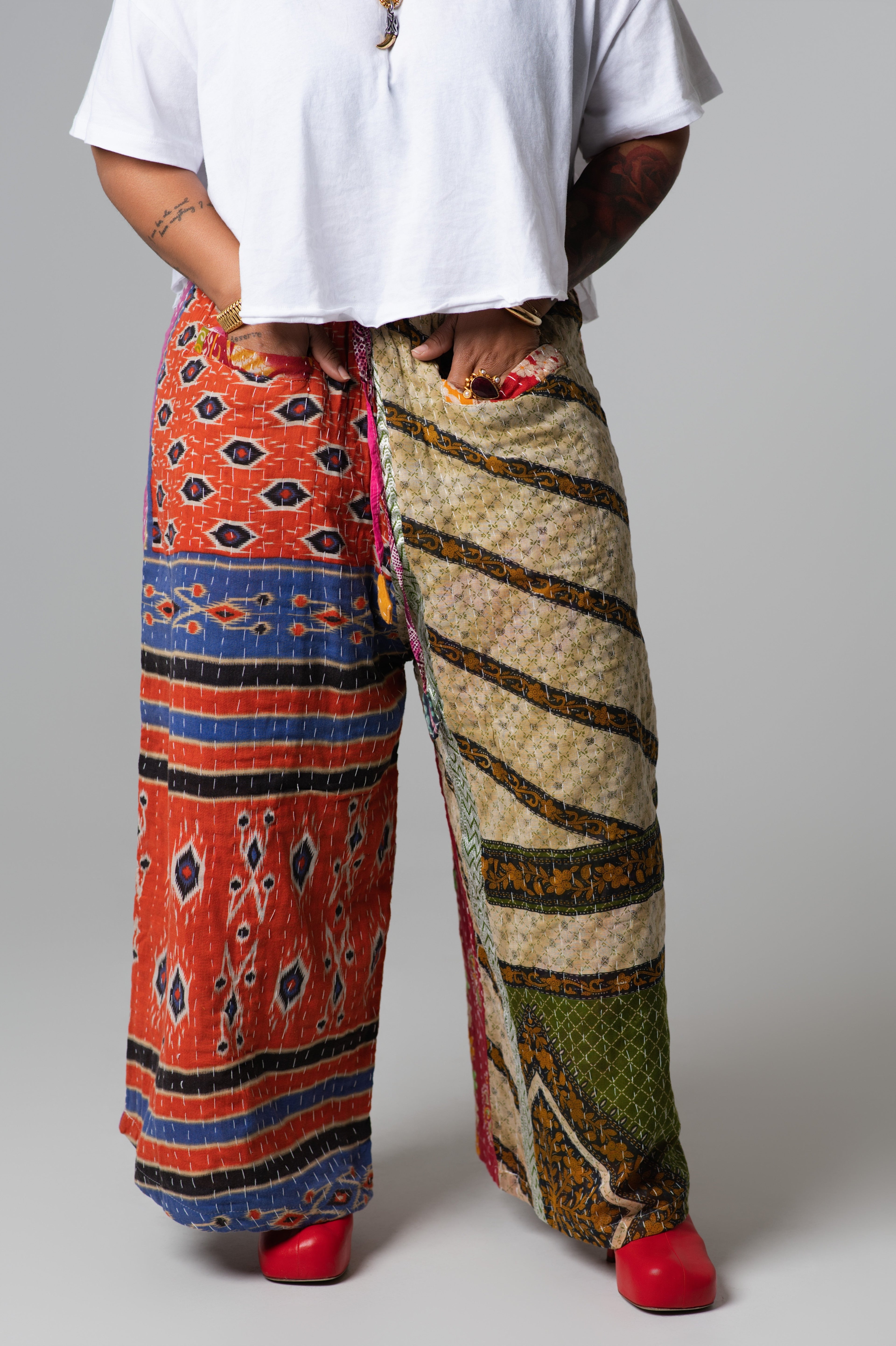 Wide Leg Patchwork Pants
