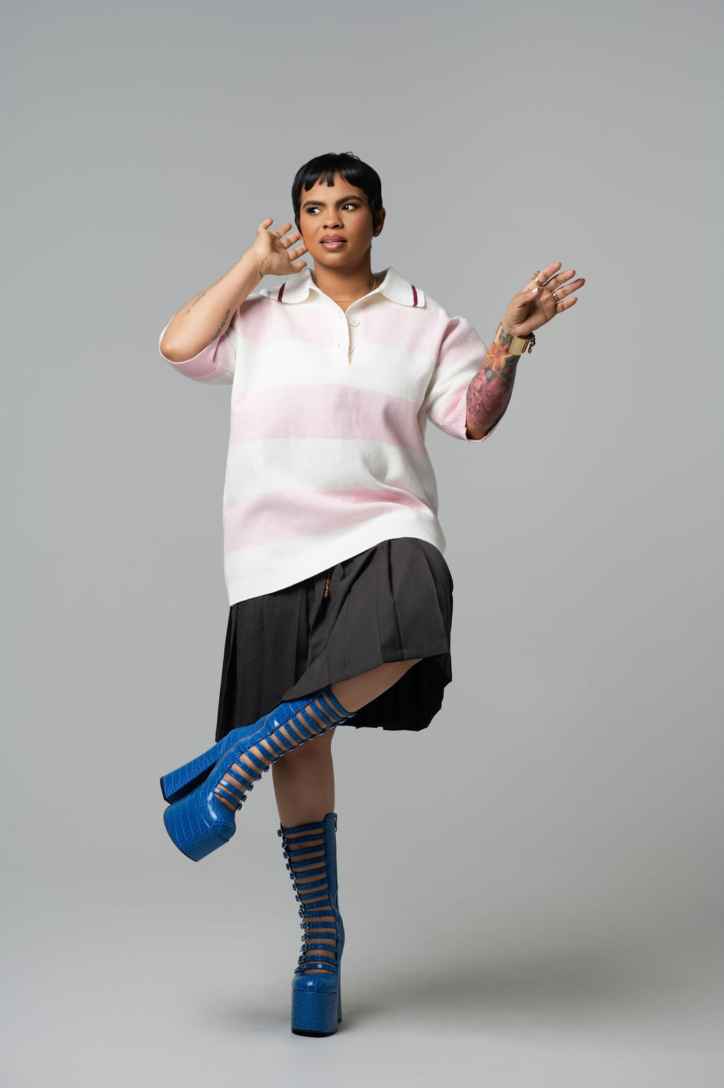 Pink Strip Sweater Polo