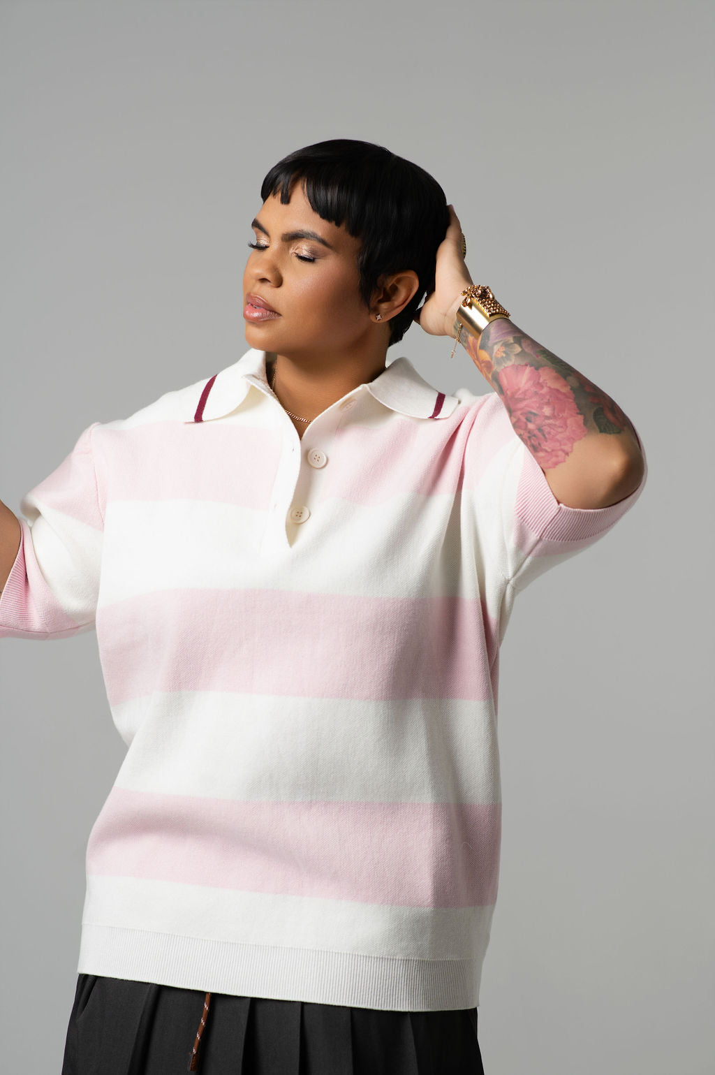 Pink Strip Sweater Polo