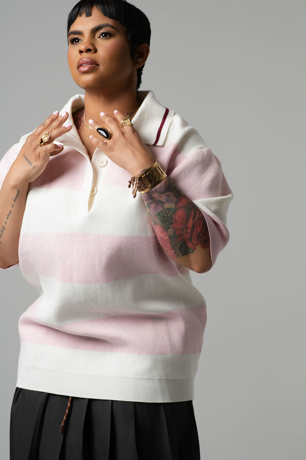 Pink Strip Sweater Polo