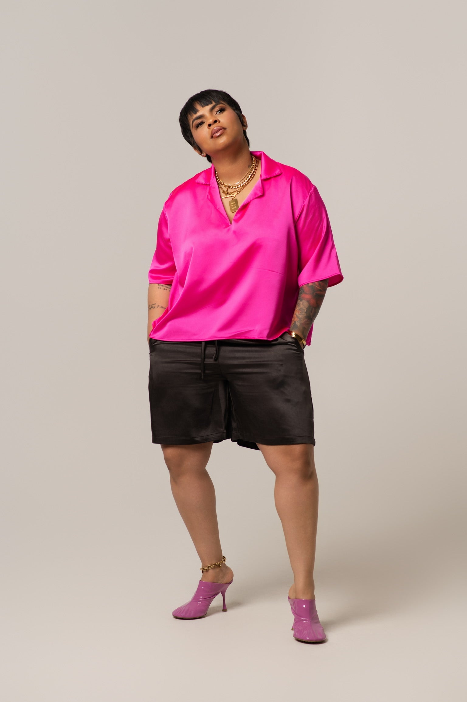 Che Chocolate Satin Shorts