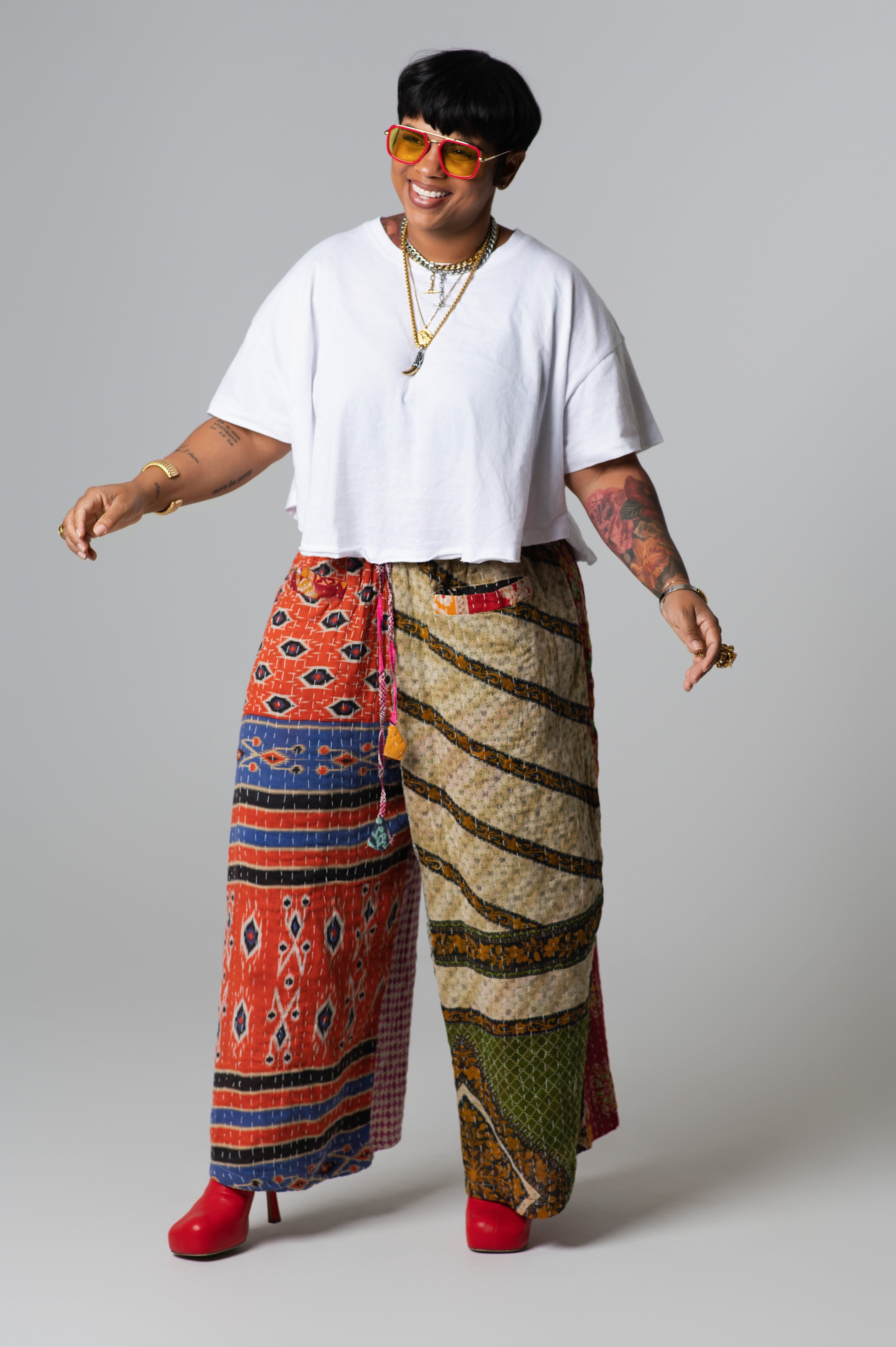 Wide Leg Patchwork Pants