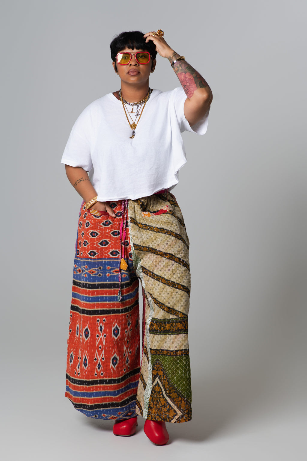 Wide Leg Patchwork Pants