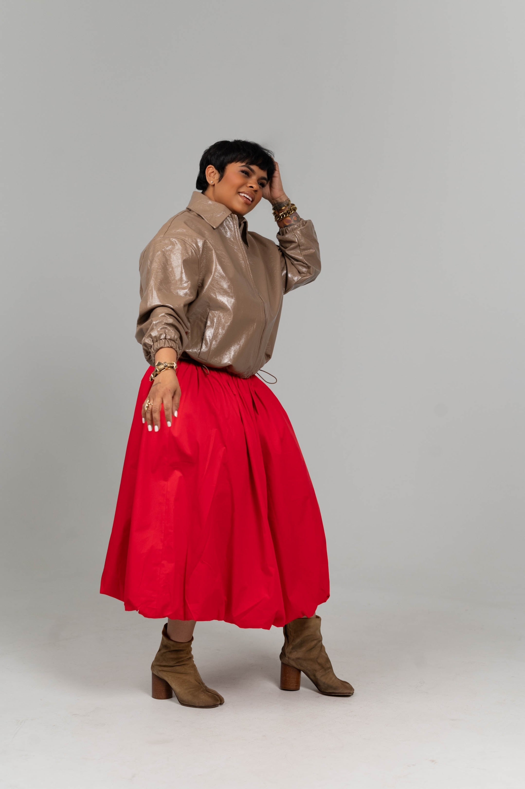 Red Puff Hem Skirt