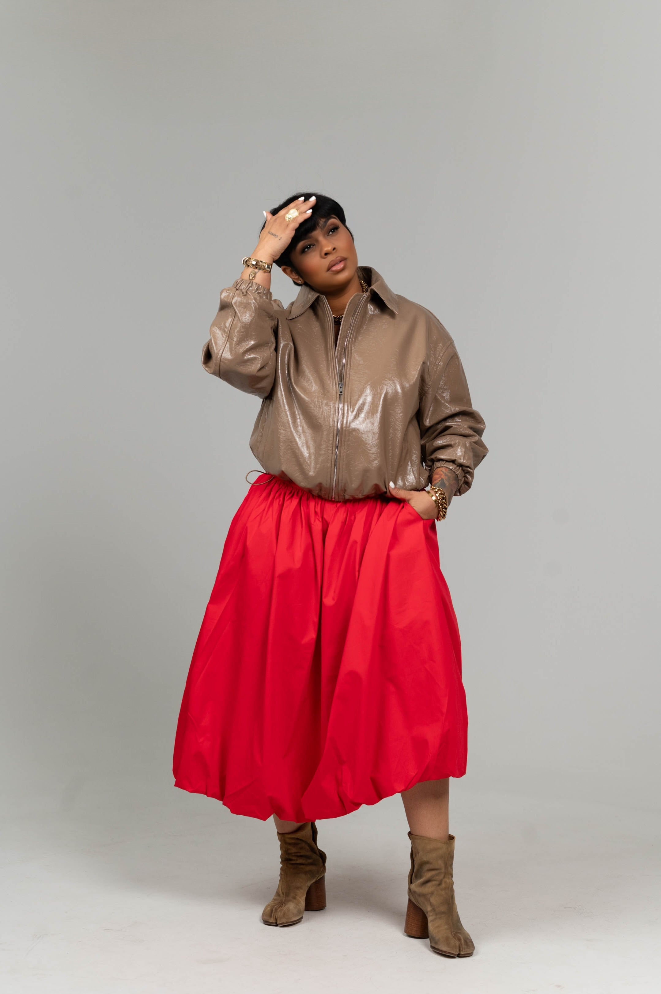 Red Puff Hem Skirt