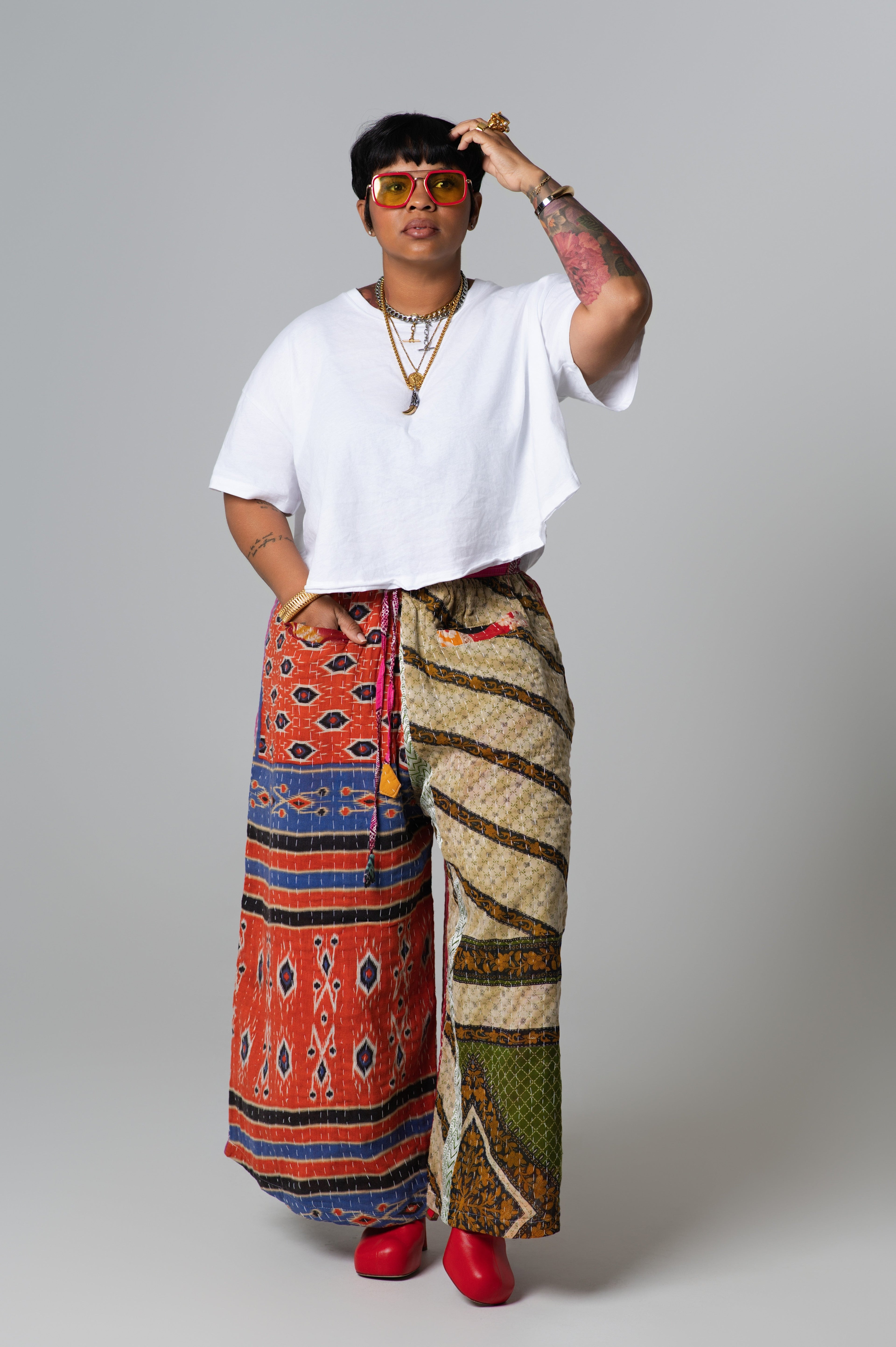 Wide Leg Patchwork Pants