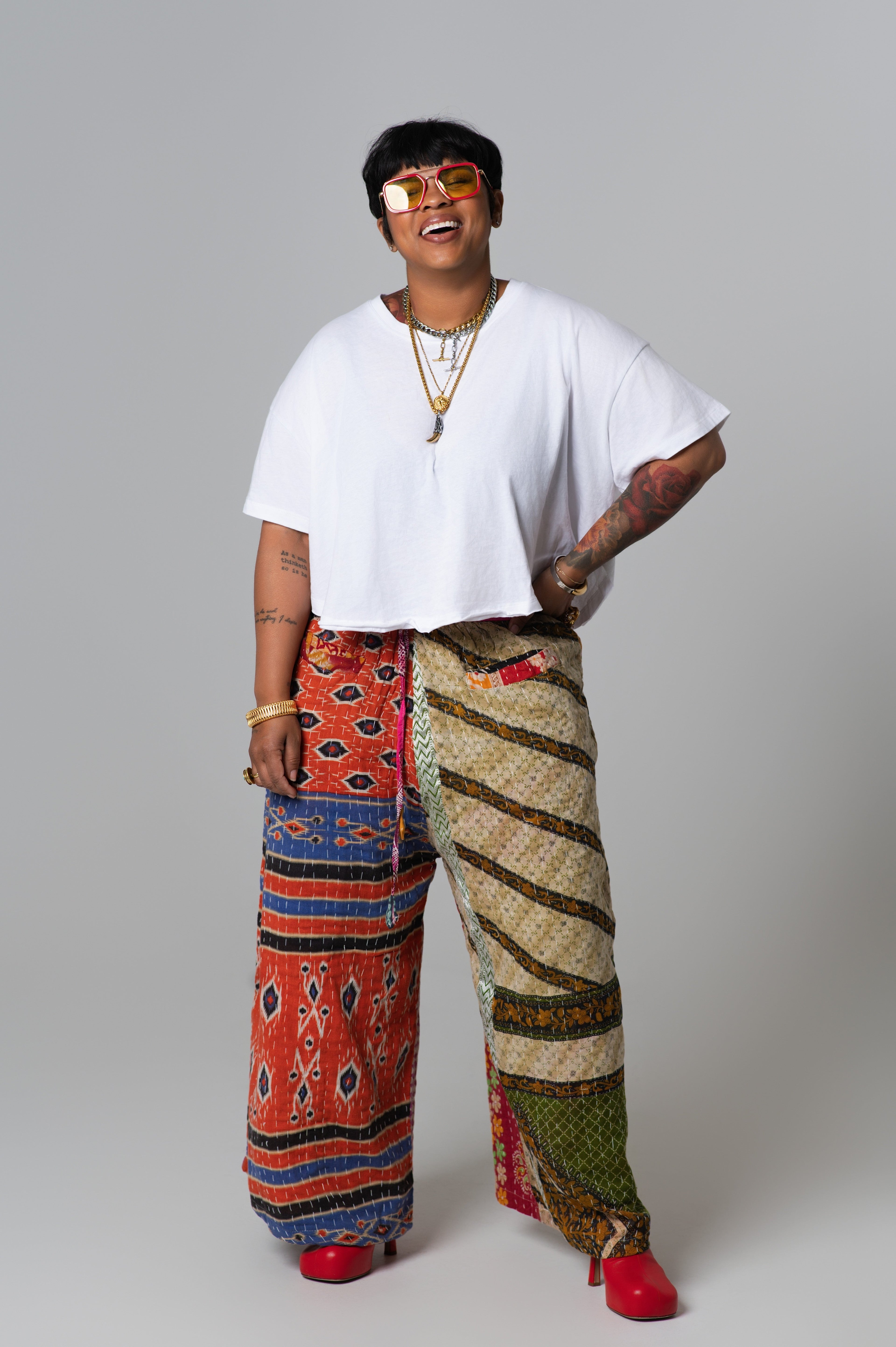 Wide Leg Patchwork Pants