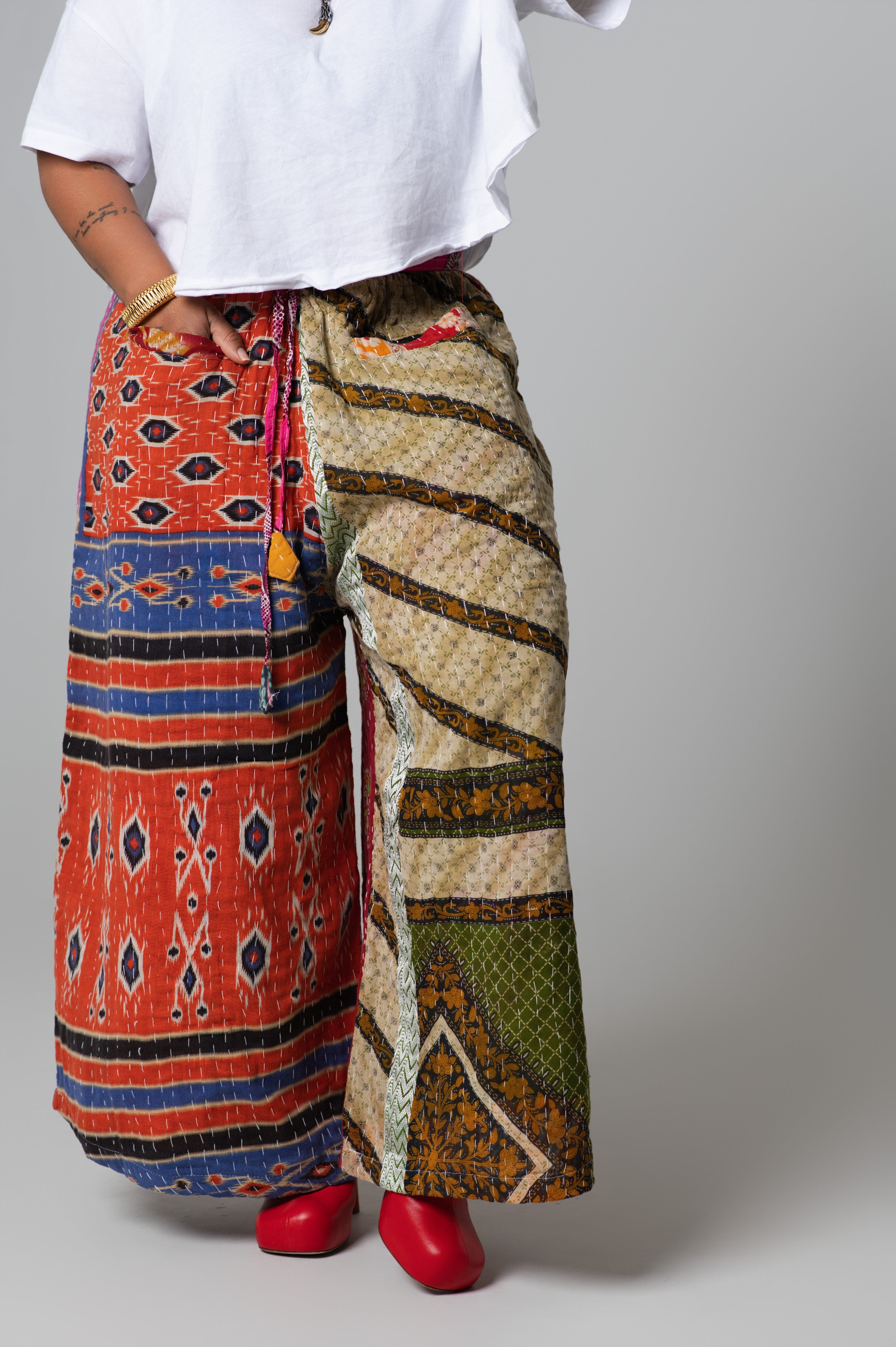 Wide Leg Patchwork Pants