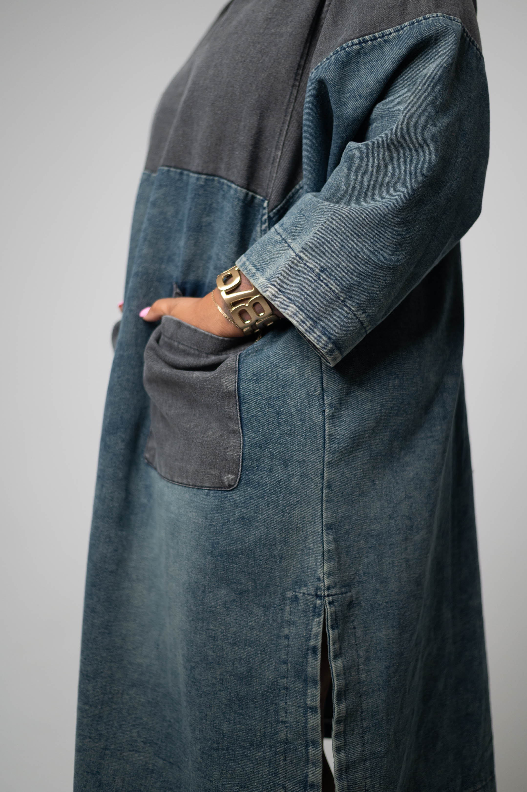Hooded Two-Tone Denim Dress