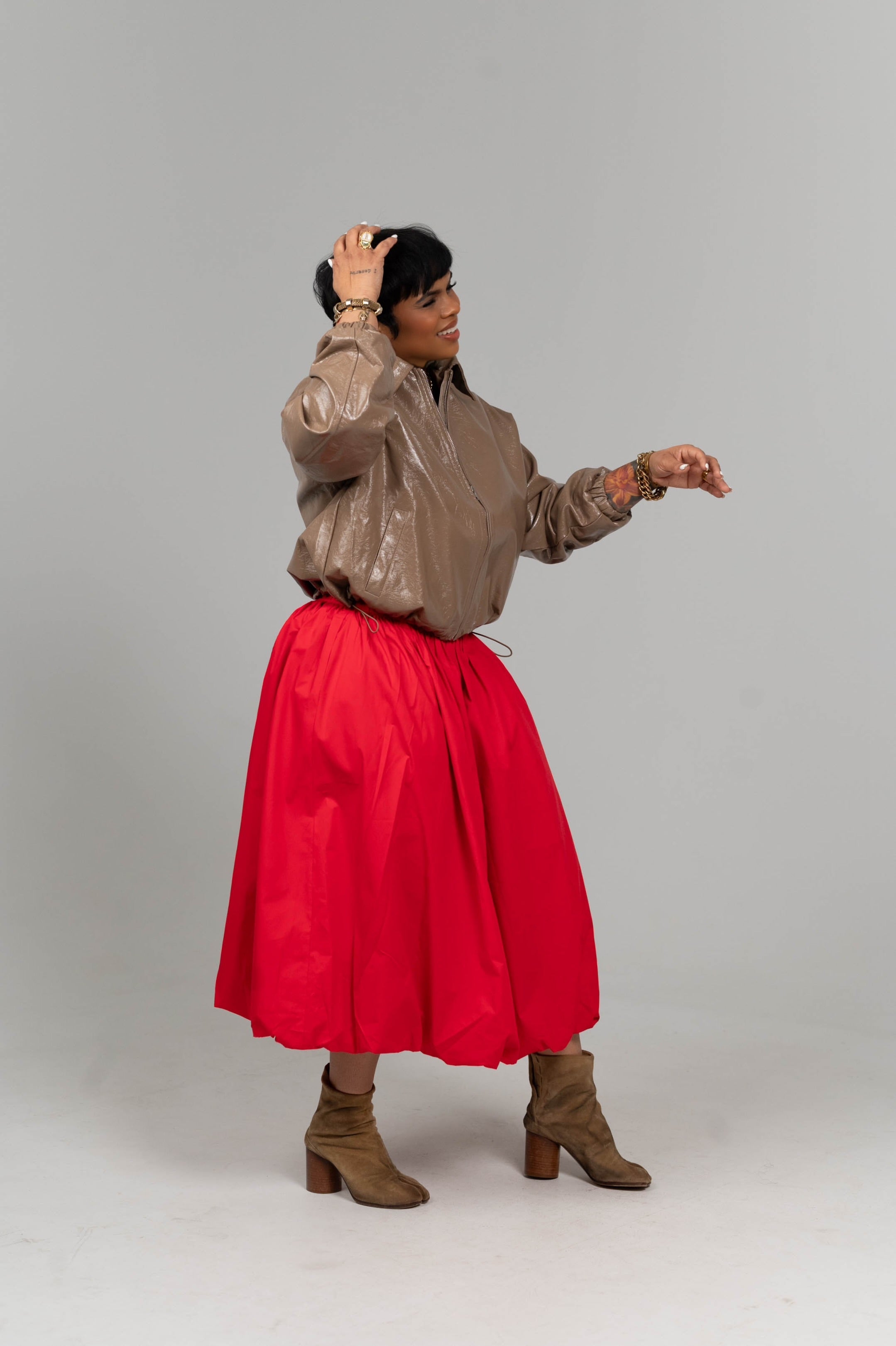 Red Puff Hem Skirt