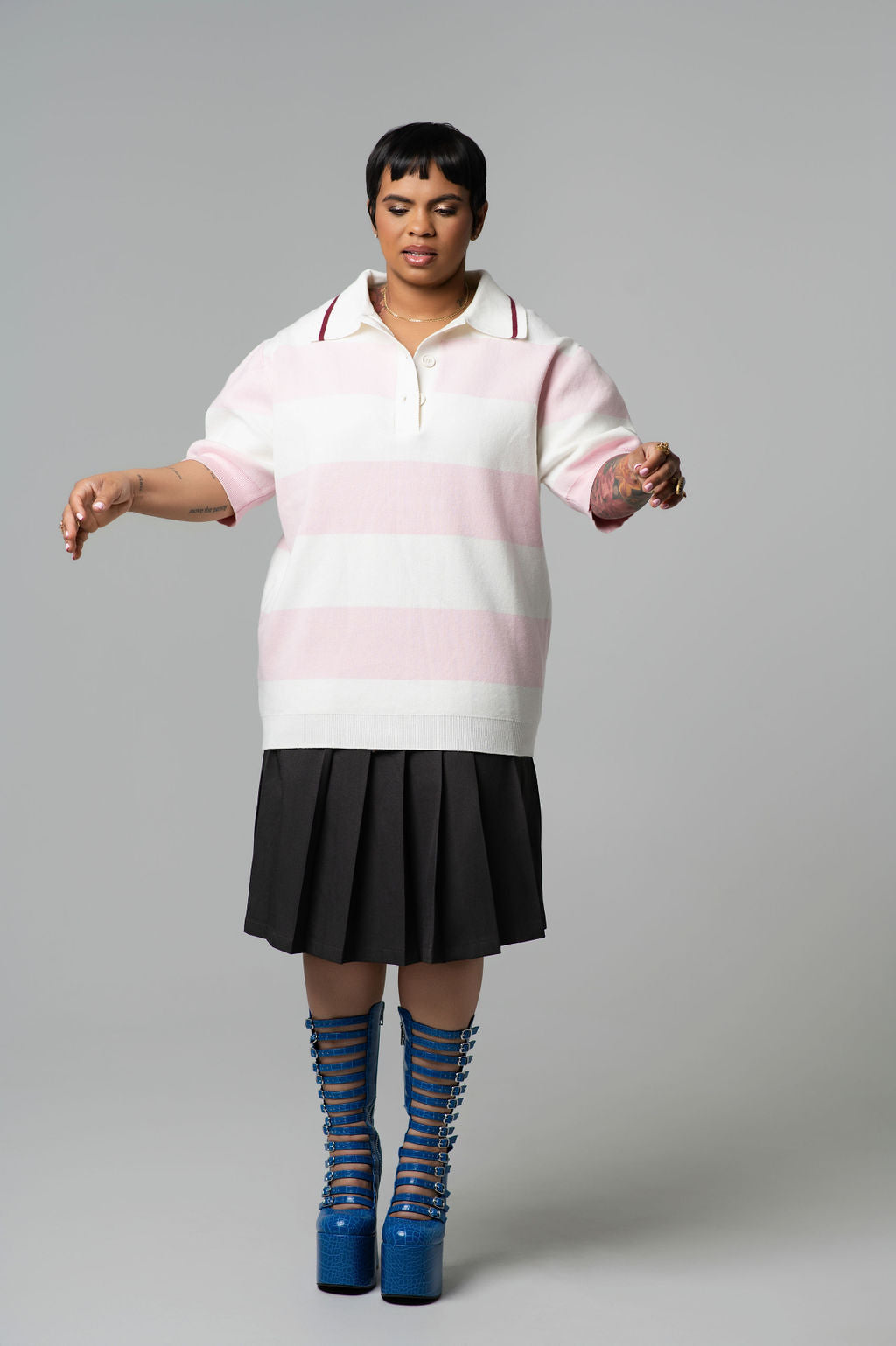 Pink Strip Sweater Polo
